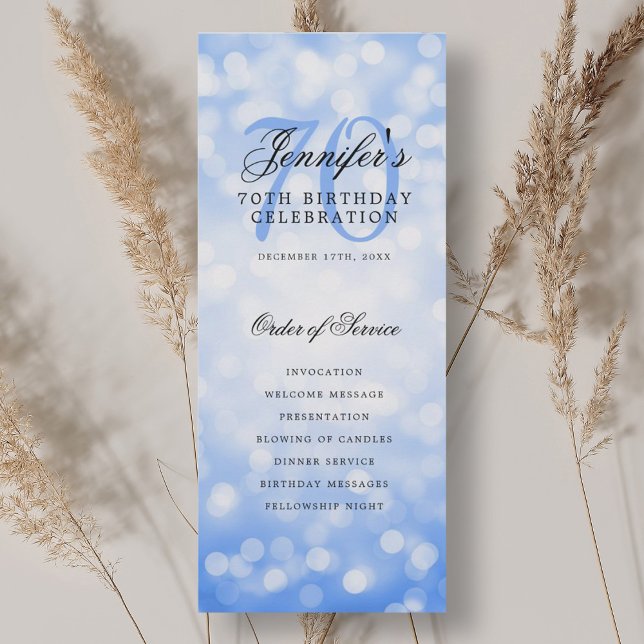 Elegant 70th Birthday Program Navy Blue Bokeh (Elegant 70th Birthday Program Navy Blue Bokeh)
