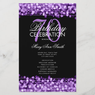 Elegant 70th Birthday Program Purple w/ Menu