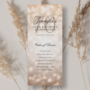 Elegant 70th Birthday Program Rose Gold Bokeh