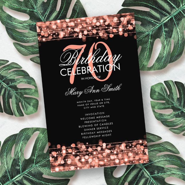 Elegant 70th Birthday Program Rose Gold w/ Menu (Creator Uploaded)