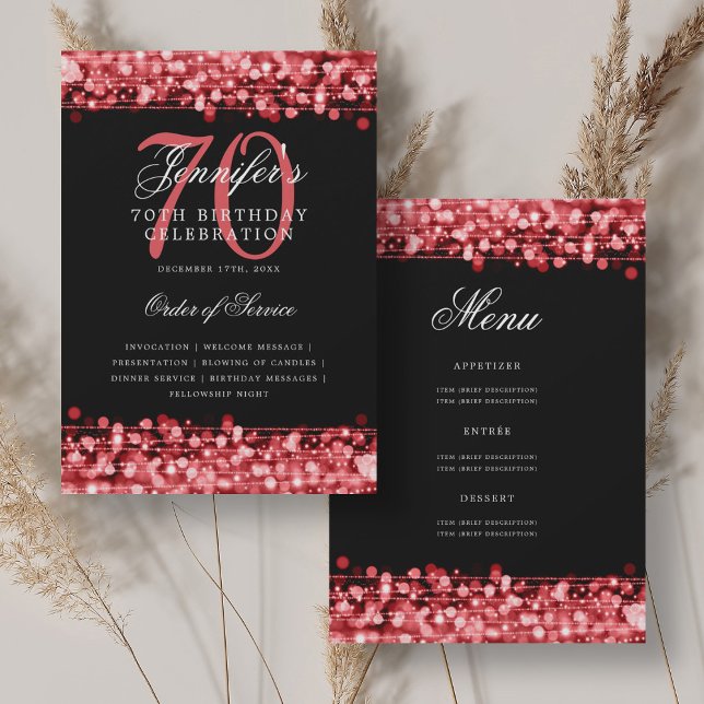 Elegant 70th Birthday Program Ruby Red w/ Menu (Elegant 70th Birthday Program Ruby Red w/ Menu)