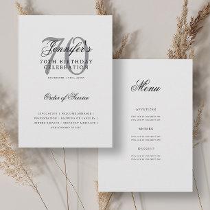 Elegant 70th Birthday Program Silver w/ Menu