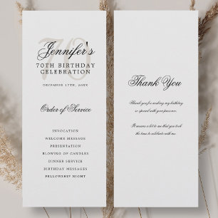 Elegant 70th Birthday Program White Thank You