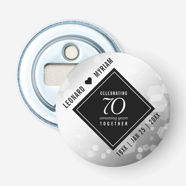 Elegant 70th Platinum Wedding Anniversary Bottle Opener (Front)