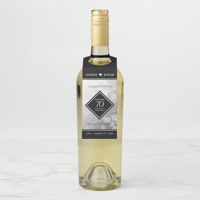 Elegant 70th Platinum Wedding Anniversary Bottle Tag (On Bottle)