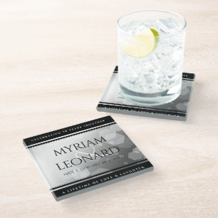 Elegant 70th Platinum Wedding Anniversary Glass Coaster