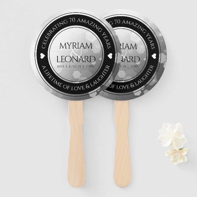 Elegant 70th Platinum Wedding Anniversary Hand Fan (Front and Back)