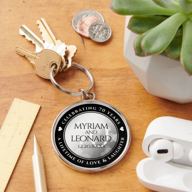 Elegant 70th Platinum Wedding Anniversary Keychain (Desk)