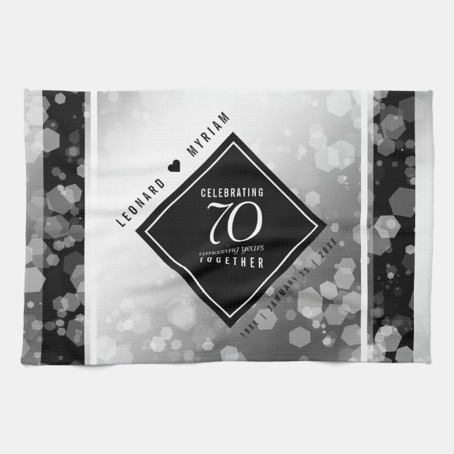 Elegant 70th Platinum Wedding Anniversary Kitchen Towel (Horizontal)