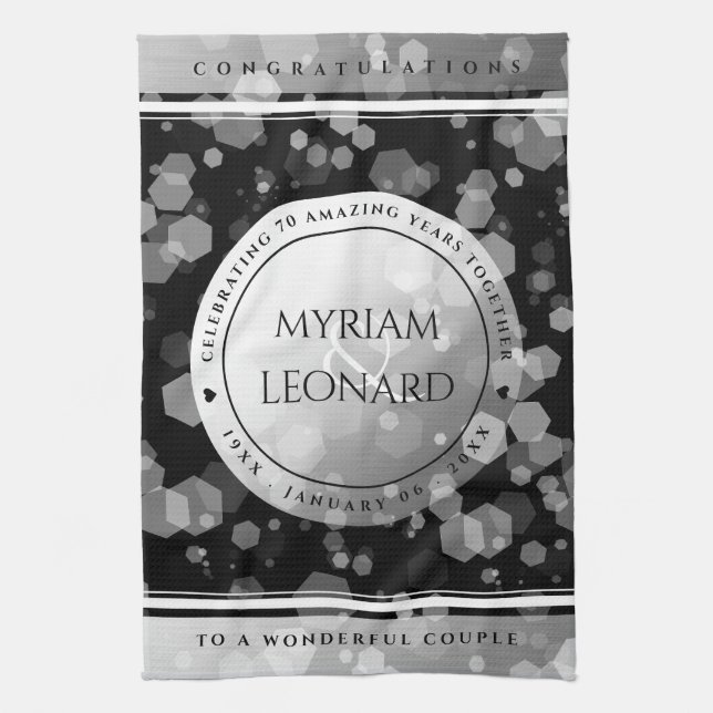 Elegant 70th Platinum Wedding Anniversary Kitchen Towel (Vertical)