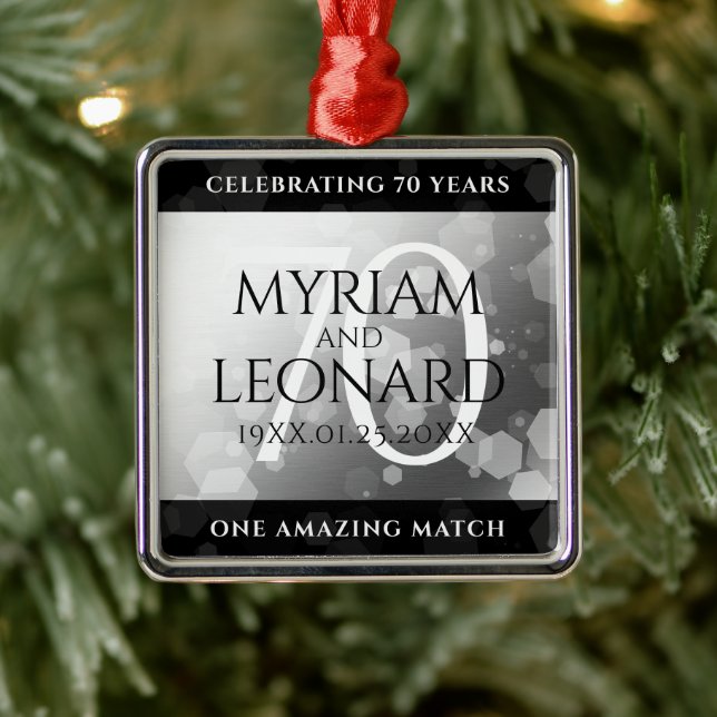 Elegant 70th Platinum Wedding Anniversary Metal Ornament (Tree)