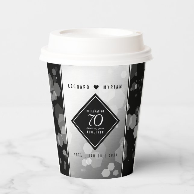 Elegant 70th Platinum Wedding Anniversary Paper Cups (Front)