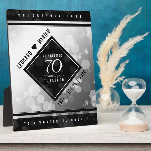 Elegant 70th Platinum Wedding Anniversary Plaque (Side)