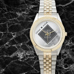 Elegant 70th Platinum Wedding Anniversary Watch<br><div class="desc">Celebrate the 70th wedding anniversary and a love that stands the test of time with this stylish watch! Elegant black and white lettering with hexagonal confetti on a platinum foil background add a memorable touch for this special occasion and extraordinary milestone. Personalize with the couple's names and dates of marriage....</div>