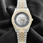 Elegant 70th Platinum Wedding Anniversary Watch<br><div class="desc">Celebrate the 70th wedding anniversary with this commemorative watch! Elegant black and white serif lettering with hexagonal confetti on a platinum foil background add a memorable touch for this special occasion and extraordinary milestone. Customize with the couple's names or initials, and add a date for their platinum anniversary. Design ©...</div>