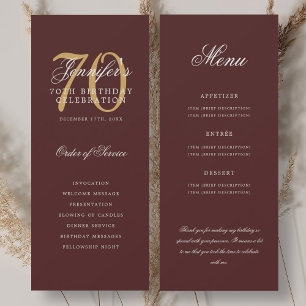 Elegant 70th Program Gold Burgundy Menu+Thank You