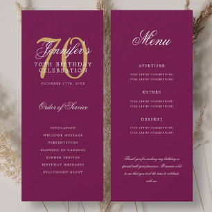 Elegant 70th Program Gold Magenta Menu+Thank You