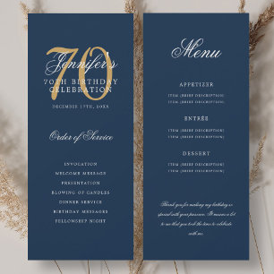 Elegant 70th Program Gold Navy Blue Menu+Thank You