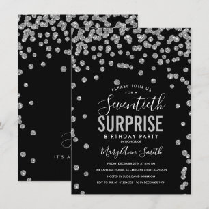 Elegant 70th Surprise Birthday Silver Black Invitation