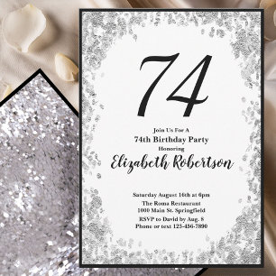 Elegant 74th Birthday Invitation For Her in Silver