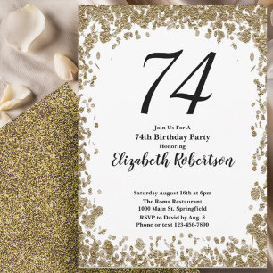 Elegant 74th Birthday Invitation With Gold Sequins