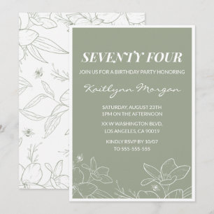Elegant 74th birthday invitations Floral Green