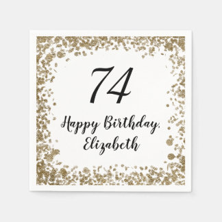 Elegant 74th Birthday Napkins With Gold Sequins