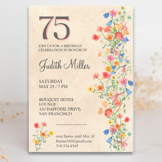 Elegant 75th Birthday – Floral Party Design Invitation
