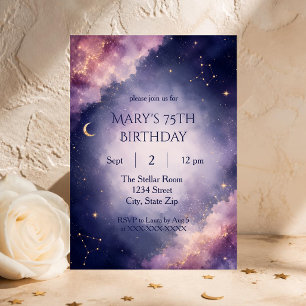 Elegant 75th Birthday Invitation   Celestial Night