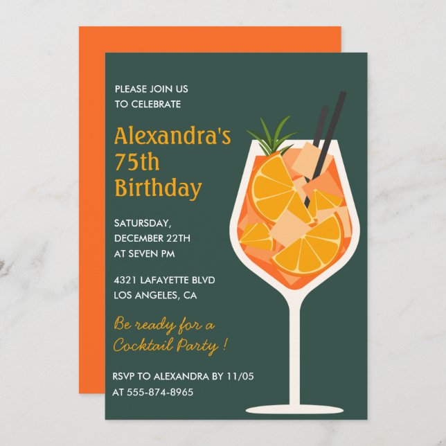 Elegant 75th birthday invitations Cocktail Modern (Front/Back)