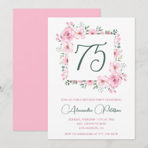 Elegant 75th birthday invitations Floral Pink