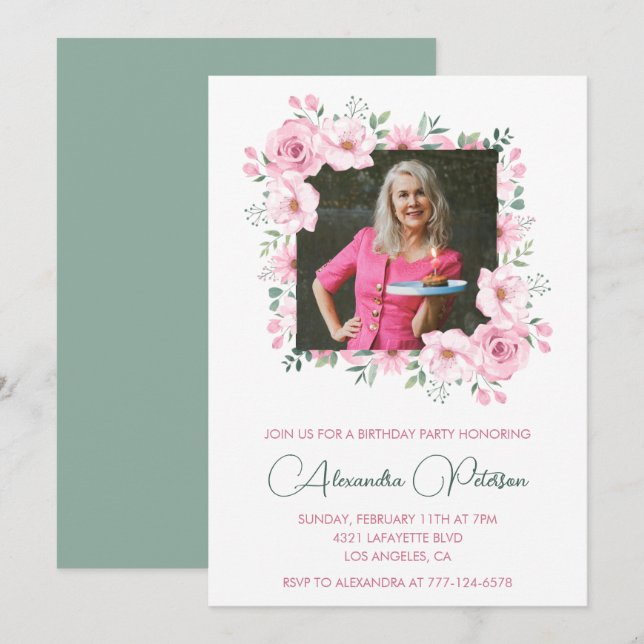 Elegant 75th birthday invitations Photo Boho (Front/Back)