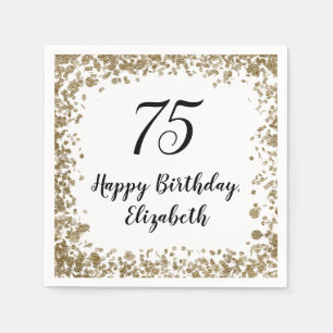 Elegant 75th Birthday Napkins With Gold Sequins