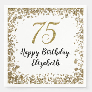 Elegant 75th Birthday Napkins With Gold Sequins
