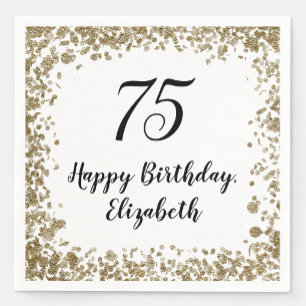 Elegant 75th Birthday Napkins With Gold Sequins