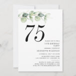 Elegant 75th Birthday Party Invitation<br><div class="desc">Cute and modern, yet elegant 75th birthday party invitations. Featuring a trendy layout and watercolor floral and greenery eucalyptus and pink blush. Perfect for any age birthday party invitation. The template that can be easily edited and the text replaced with your own details by clicking the "Personalize" button. For further...</div>