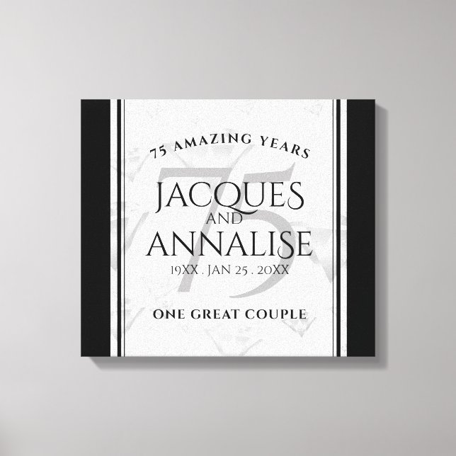 Elegant 75th Diamond Wedding Anniversary Canvas Print (Front)
