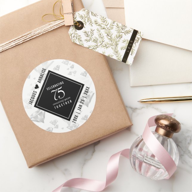 Elegant 75th Diamond Wedding Anniversary Classic Round Sticker (Gifting)
