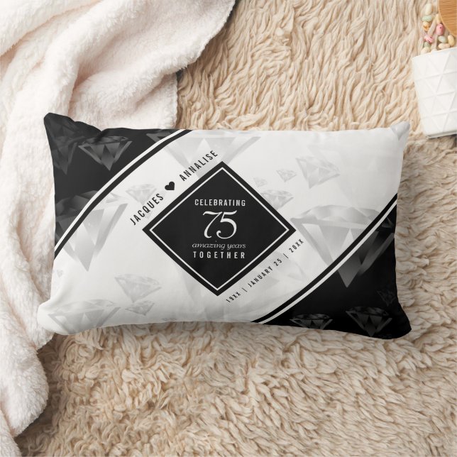 Elegant 75th Diamond Wedding Anniversary Lumbar Pillow (Blanket)