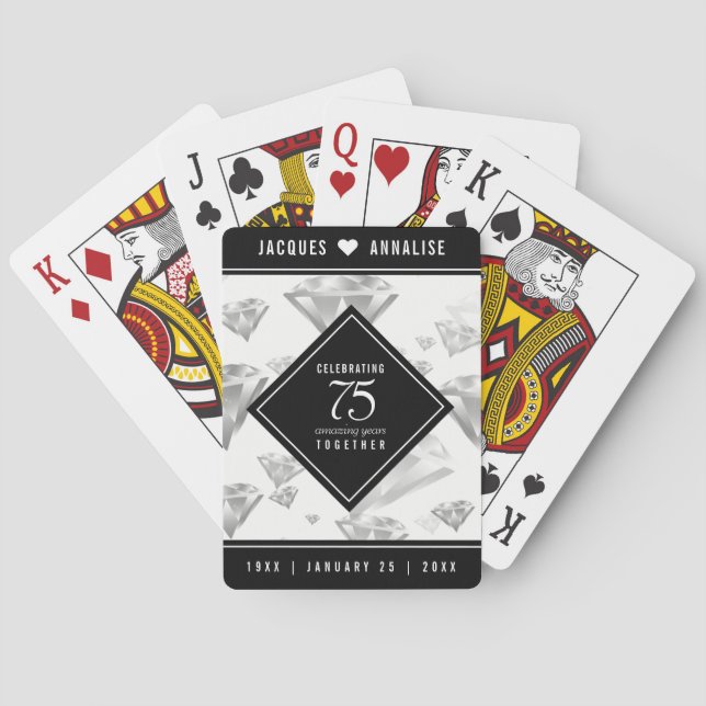 Elegant 75th Diamond Wedding Anniversary Playing Cards (Back)