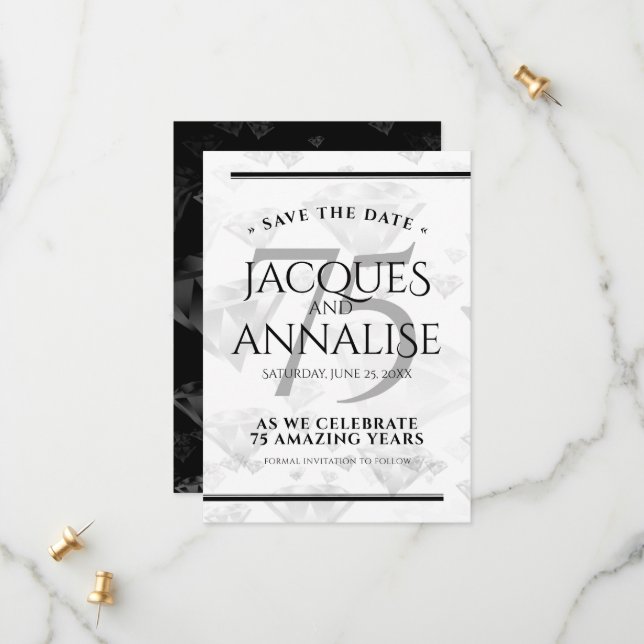 Elegant 75th Diamond Wedding Anniversary Save The Date (Front/Back In Situ)