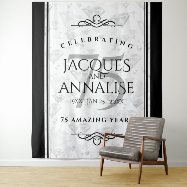 Elegant 75th Diamond Wedding Anniversary Tapestry (In Situ)