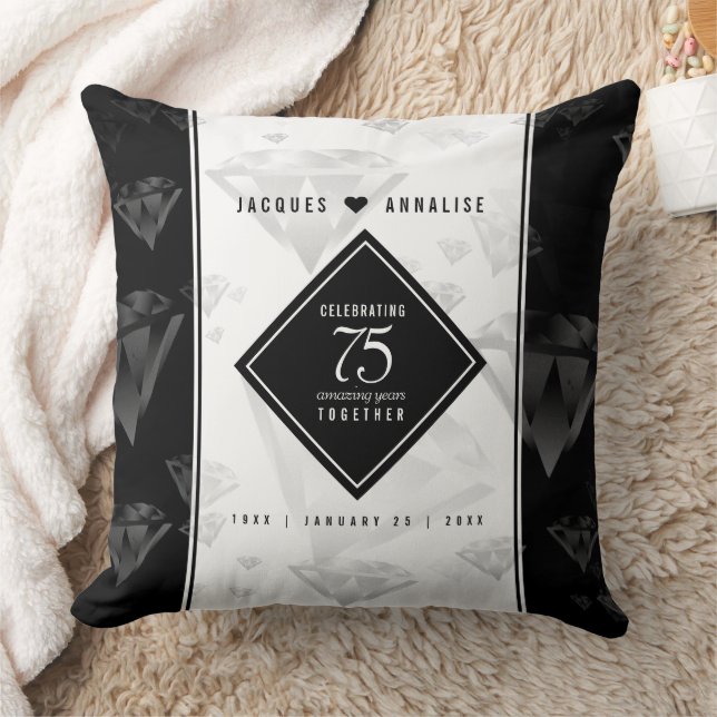 Elegant 75th Diamond Wedding Anniversary Throw Pillow (Blanket)