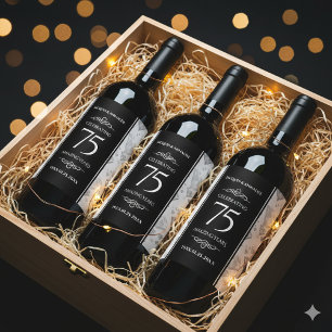 Elegant 75th Diamond Wedding Anniversary Wine Label