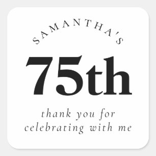 Elegant 75th Party Black and White Thank You   Square Sticker