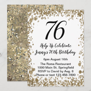 Elegant 76th Birthday Invitation in black and gold