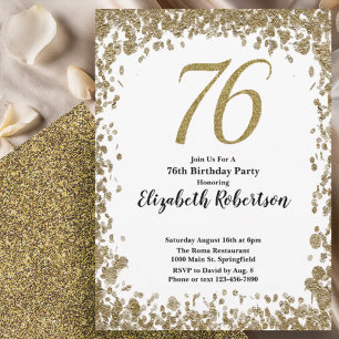 Elegant 76th Birthday Invitation With Gold Sequins