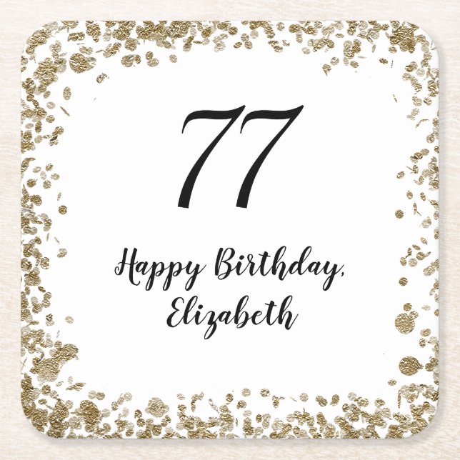 Elegant 77th Birthday Coasters With Gold Sequins (Front)