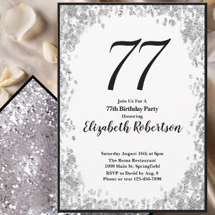Elegant 77th Birthday Invitation For Her in Silver
