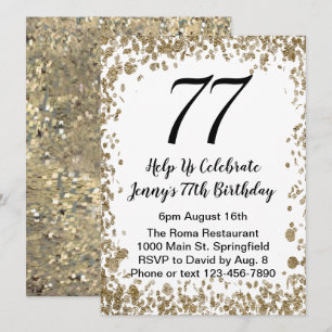 Elegant 77th Birthday Invitation in black and gold